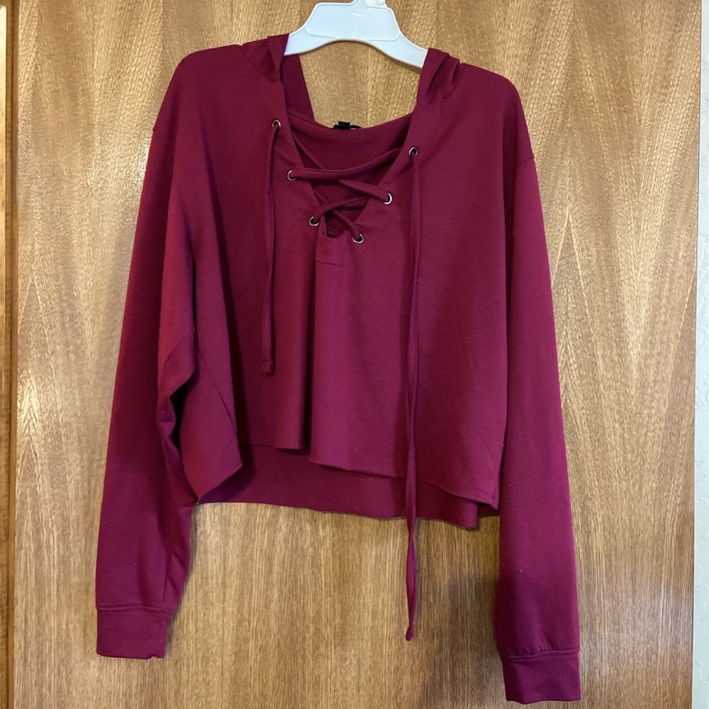 express burgundy cropped hoodie